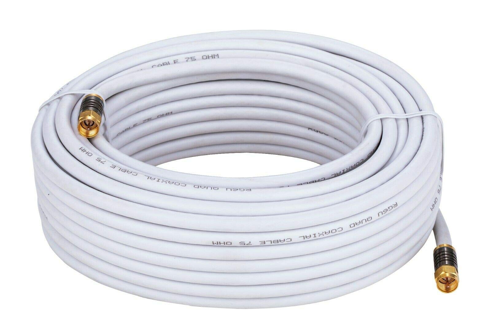 Cables Direct Online 10ft White Quad Shield RG6 Coaxial Cable, F Pin and BNC Ext