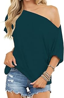 Eniloyal off shoulder tops for women, batwing long sleeve shirts, loose blouse, fashion, oversized tunic, pullover