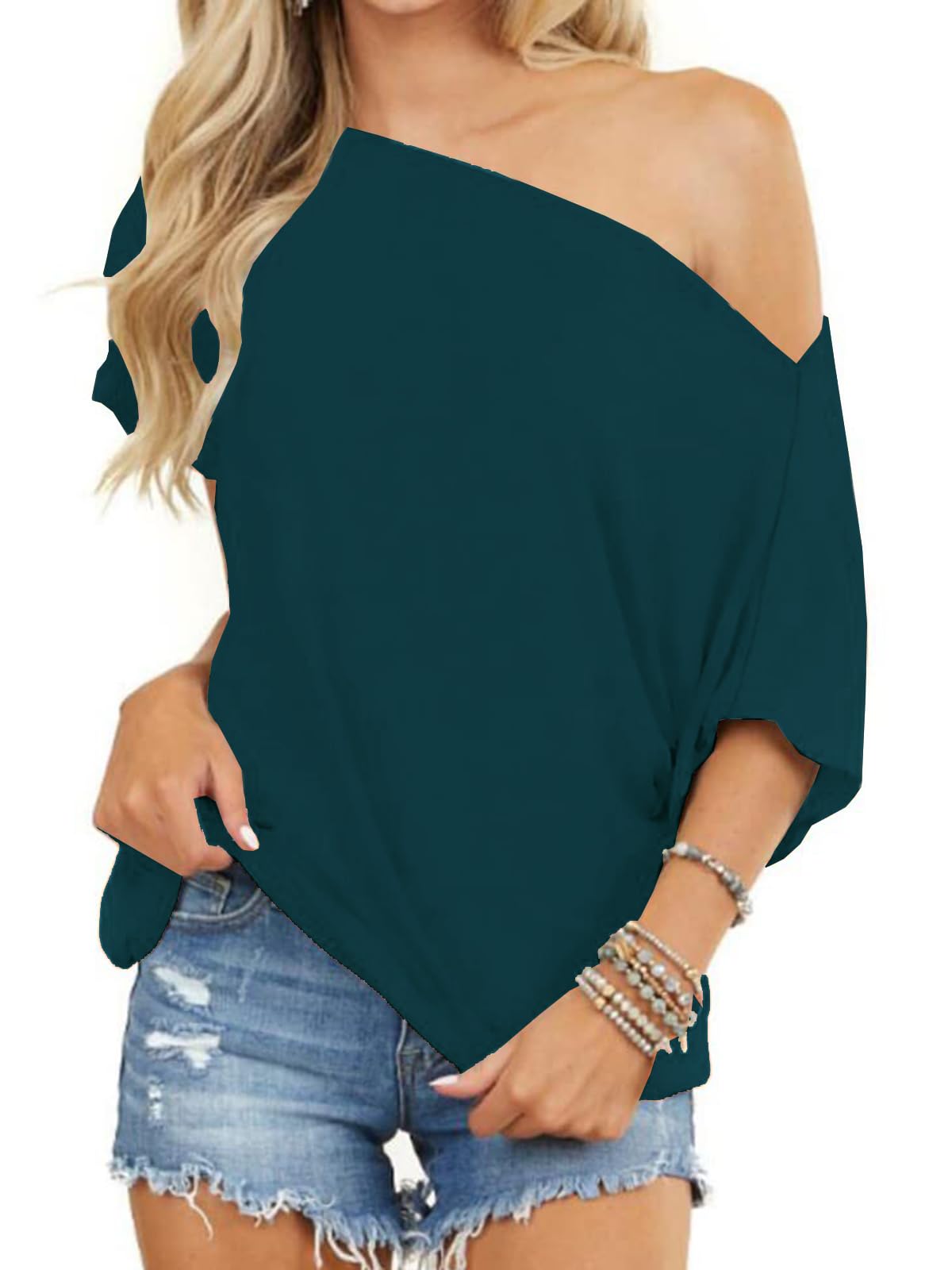 Eniloyal off shoulder tops for women, batwing long sleeve shirts, loose blouse, 