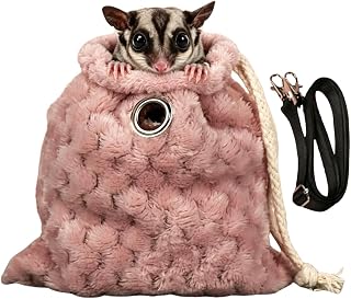 Sugar Glider Bonding Pouch Warm Travel Carrier Hamster Nest & Strap (Pink) | Extra-thick plush carrier for sugar glider & hamster. Features multi-hole ventilation, ideal for short travel with small pets