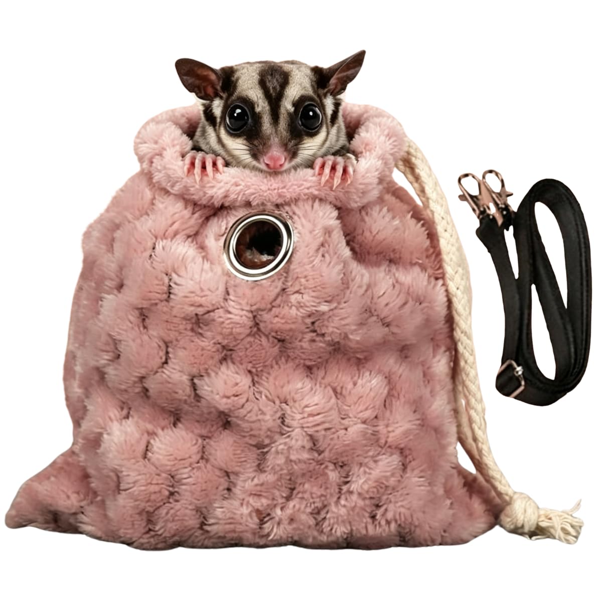 Sugar Glider Bonding Pouch Warm Travel Carrier Hamster Nest & Strap (Pink) | Ext