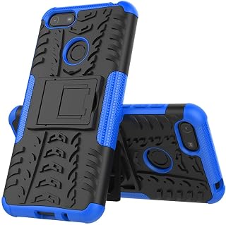 Yiakeng Cover Moto E6 Play, Doppio Strato Antiurto Protezione Silicone con Kickstand Rugged Custodia per Cover Motorola Moto E6 Play (Blu)