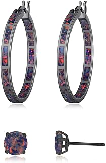 Opal Hoop Earrings for Women Gemstone Big Hoop Earrings 32mm