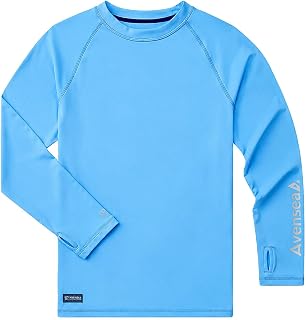 Boys UPF 50+ Rash Guard, Long Sleeve Cooling Swim Shirt for Kids