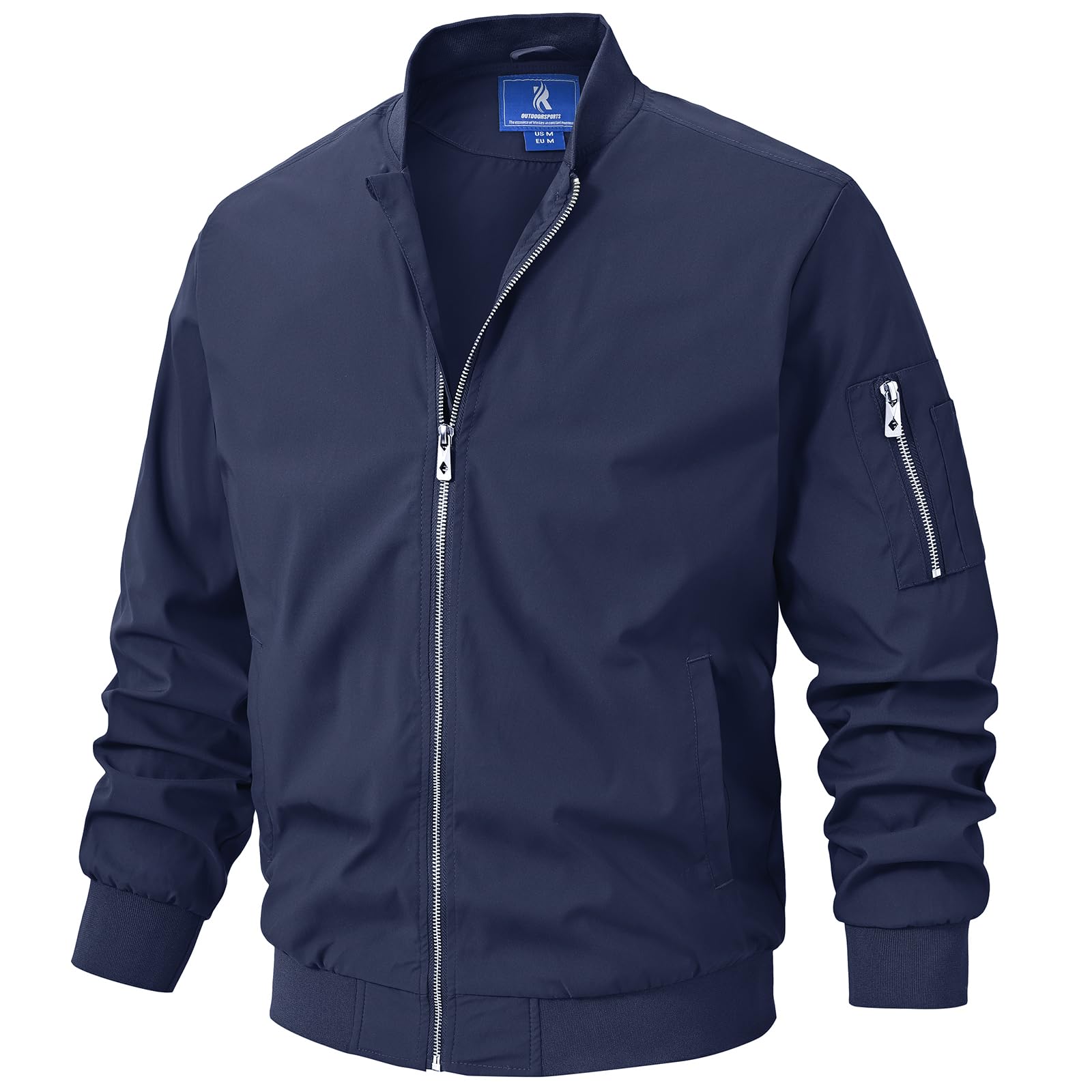 Men’s Lightweight Bomber Jacket Casual Full Zip Spring Fall Windbreaker Coat wit
