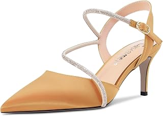 Castamere Women's Medium Needle Pointed Toe Ankle Strap Sandals Diamond Crystal 6.5 CM Heels