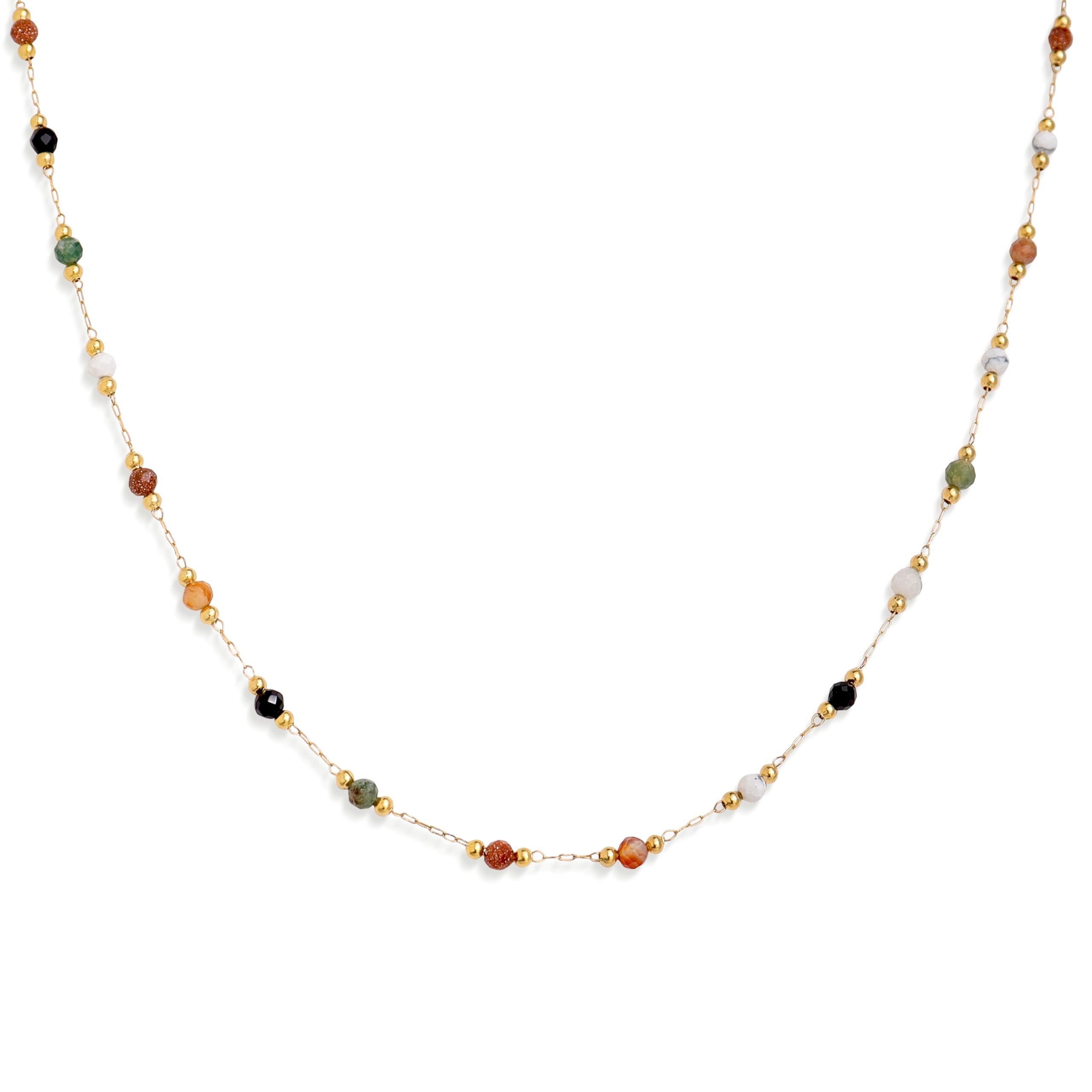 Gold Birthstone Station Necklace for Women - Delicate Simulated Diamond Necklace