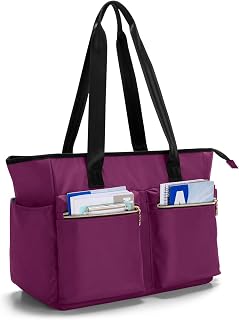 Damero Portable Teacher Tote Bag, Utility Storage Bag with Compartments and Laptop Pocket, Multipockets Organiser for Teacher, Student and Staff, Dark Purple