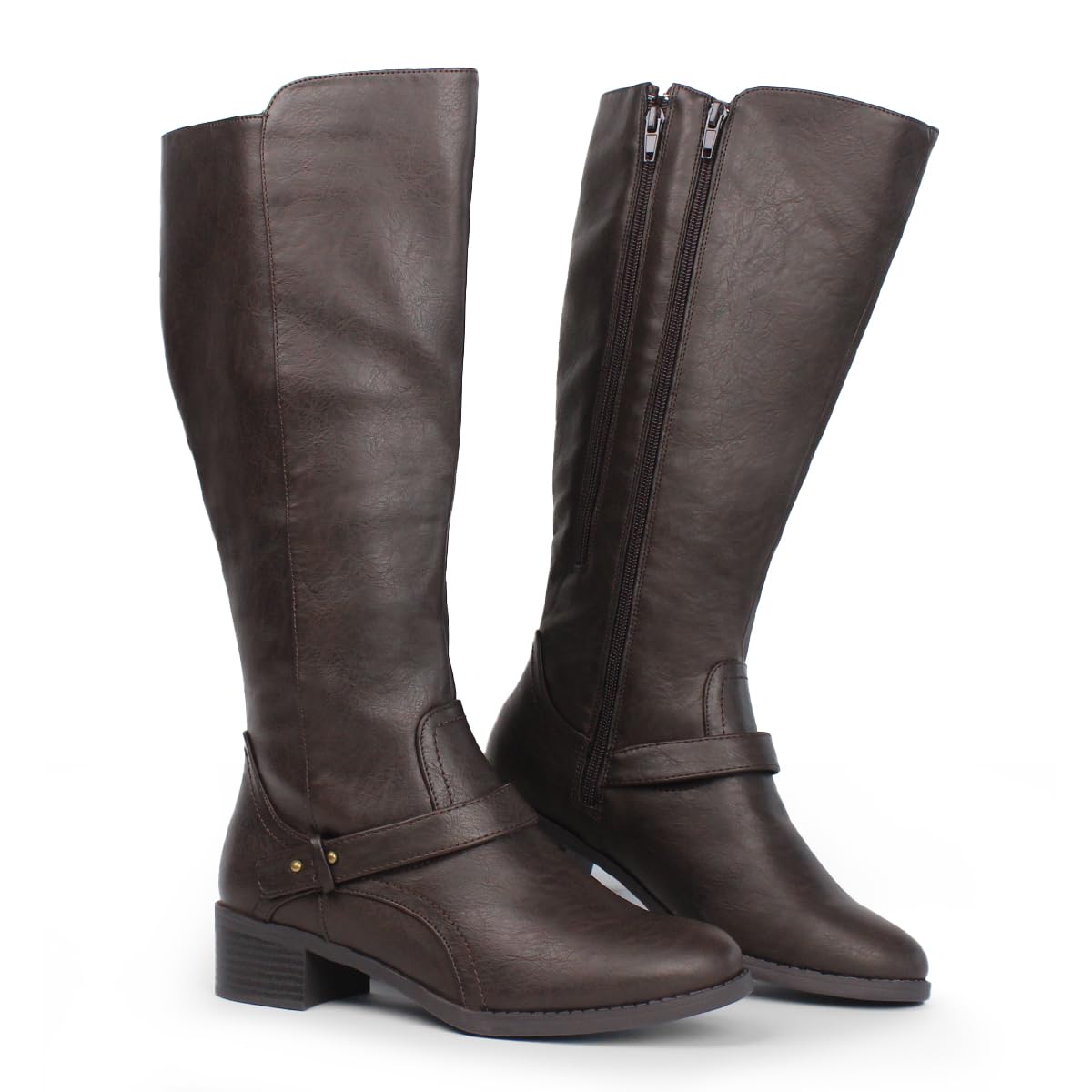 Hawkwell Women's Wide Calf Double Zipper Knee High Riding Boots