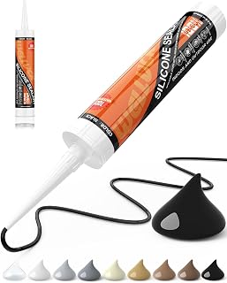 WELLUCK Black Silicone Caulk, 100% Waterproof Silicone Sealant Adhesive Caulking,for RV, Kitchen,Bathroom, Window, Door, Glass, Auto Leak Sealing 10.2FL.OZ/300ML（1 Pack）