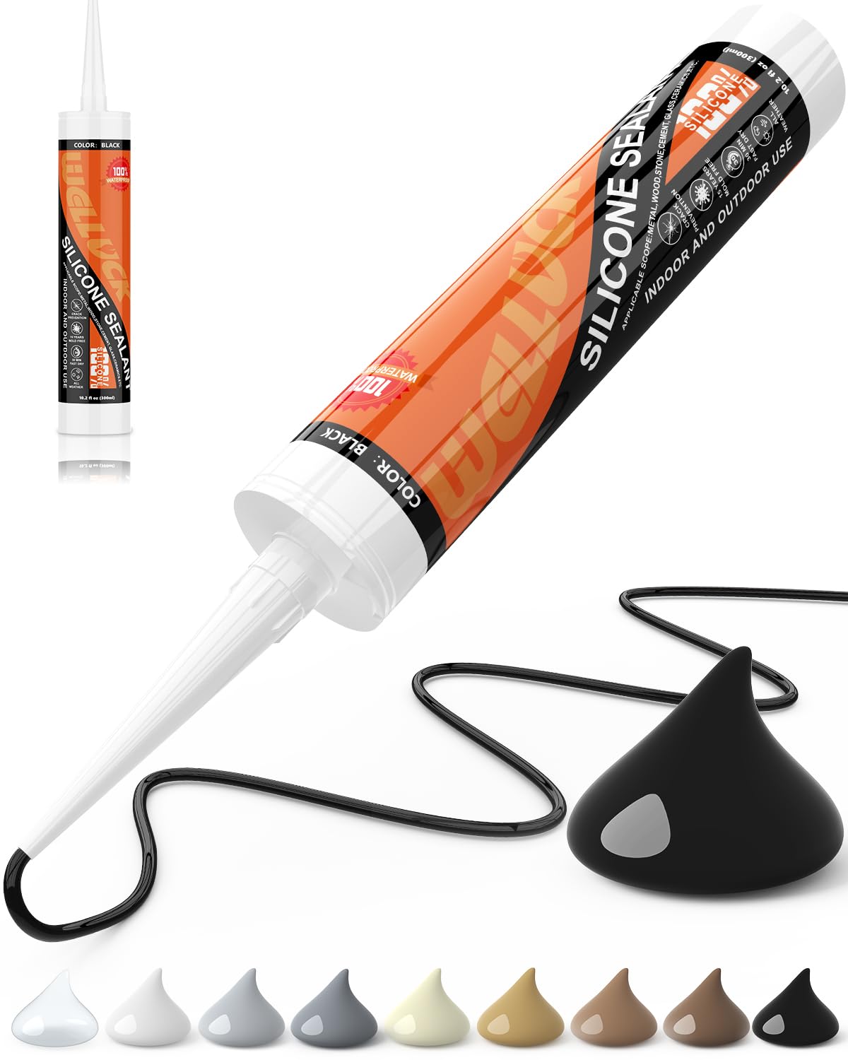 WELLUCK Black Silicone Caulk, 100% Waterproof Silicone Sealant Adhesive Caulking