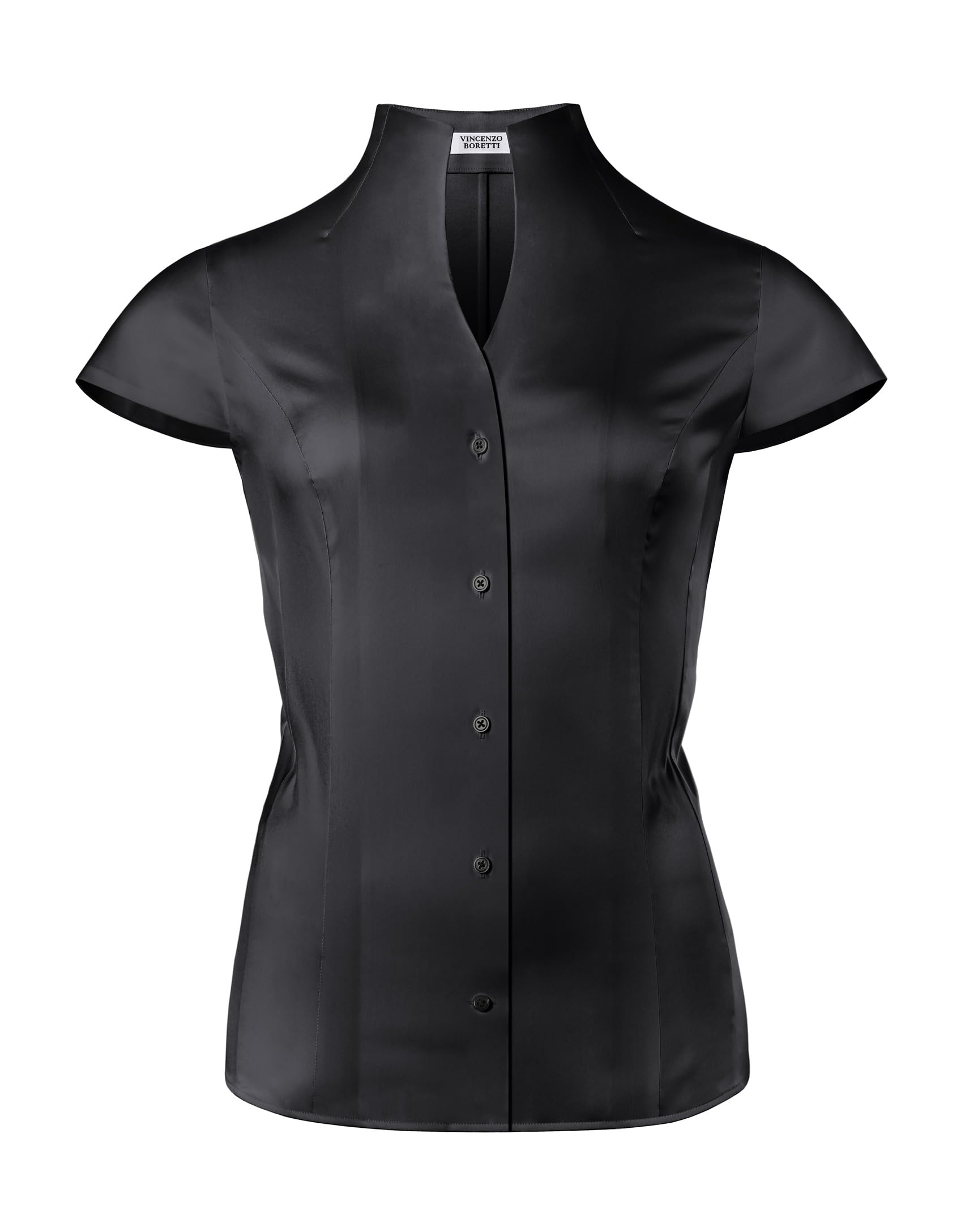 Vincenzo Boretti Blouse, Slim-fit/Cinched Waist, Elastic, Chalice Collar - Easy 