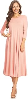 Women's Casual Basic Comfy 3/4 Sleeve Flare A-line Midi Long Maxi Dress(S-3XL)
