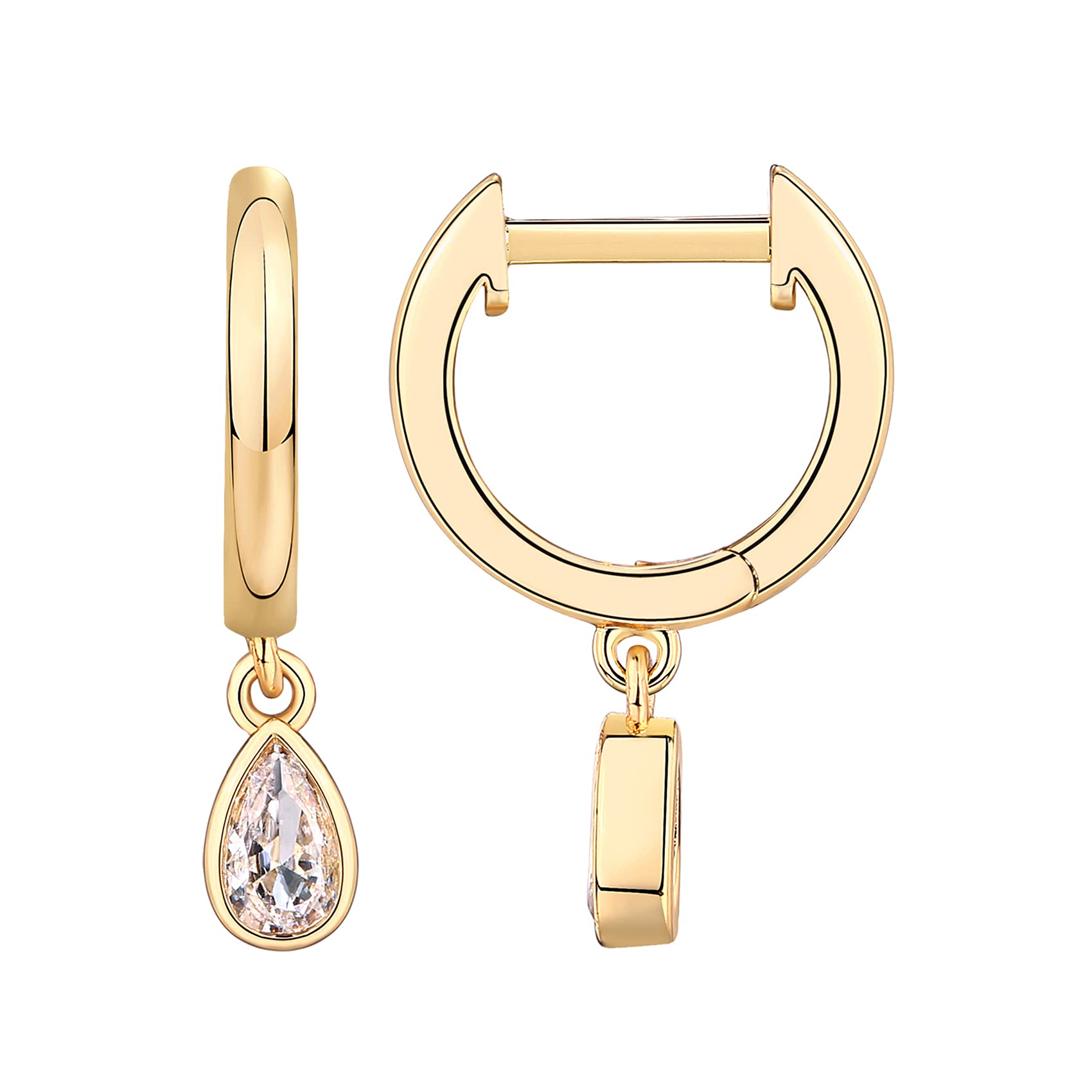 PAVOI CZ Huggie Earrings, 14K Gold Plated, Yellow Gold, Size 13 Millimeters