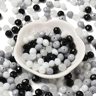 145pcs/60g Faceted Rondelle Glass Beads Assorted Glass Loose Beads for DIY Crafts Earring Bracelet Necklace Jewelry Making Supplies 8x6mm Black