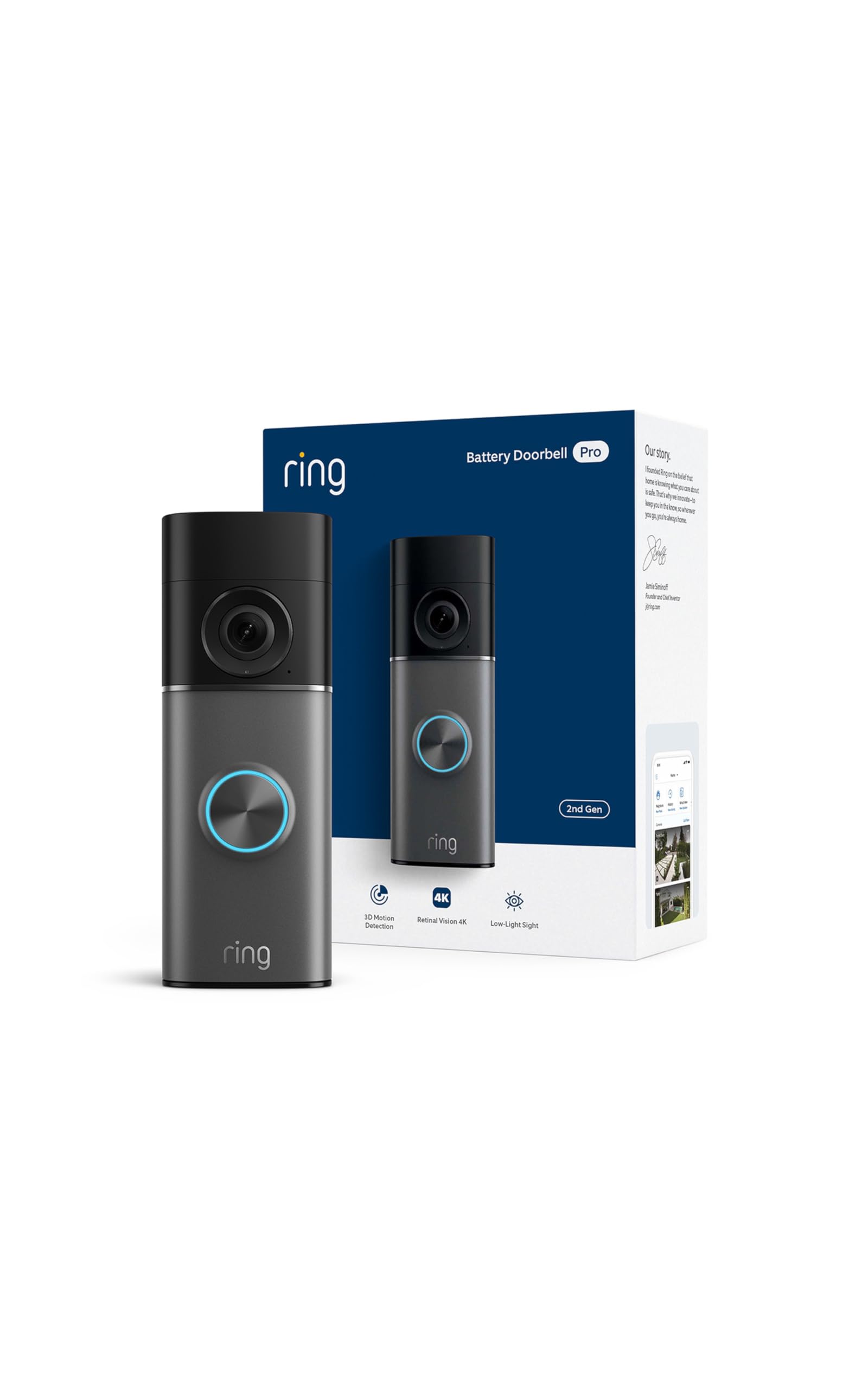 Ring Battery Doorbell 4K Pro (newest model), Retinal 4K with wide-angle video, u