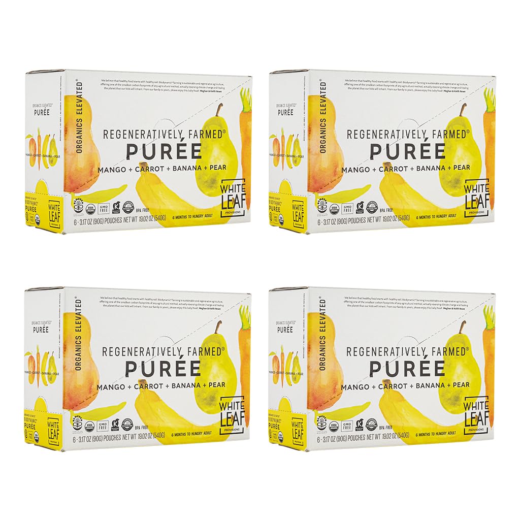 White Leaf Baby Food Pouches, Toddler Snack, Mango + Carrot + Banana + Pear | 24