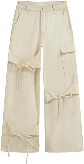 CIDER Baggy Jeans for Women Low Waisted Wide Straight Leg Bow Denim Pants