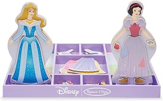 Melissa & Doug Disney Sleeping Beauty and Snow White Wooden Dress-Up Dolls | 49 Pieces, 2 Magnetic Disney Princess Dolls, Stands, 45 Clothing Magnets, Pretend Play, Preschool Toys for Kids, Ages 3+