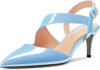 NobleOnly Women's Pointed Toe Mid Heel Sandals Strap Ankle Buckle Closure Dance Casual Dress Classic Shoes 6.5 CM Heels