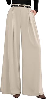 PRETTYGARDEN Womens Fall Wide Leg Trousers 2025 High Elastic Waist Loose Pleated Long Flowy Palazzo Work Pants with Pockets