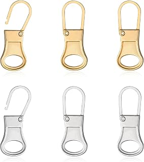 Zipper Pull Replacement, Removable Zipper Tab Puller Repair Handle Metal Cord Extender Head Repair Retainer for Clothing, Backpack, Jacket, Pants, Boots, Luggage (Silver, Gold)