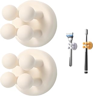 Silicone Toothbrush Holders for Bathrooms on Wall - 2 Pieces, Shower Razor Holder, Self Adhesive Wall Mount, Multifunctional Organizer for Bathroom and Kitchen
