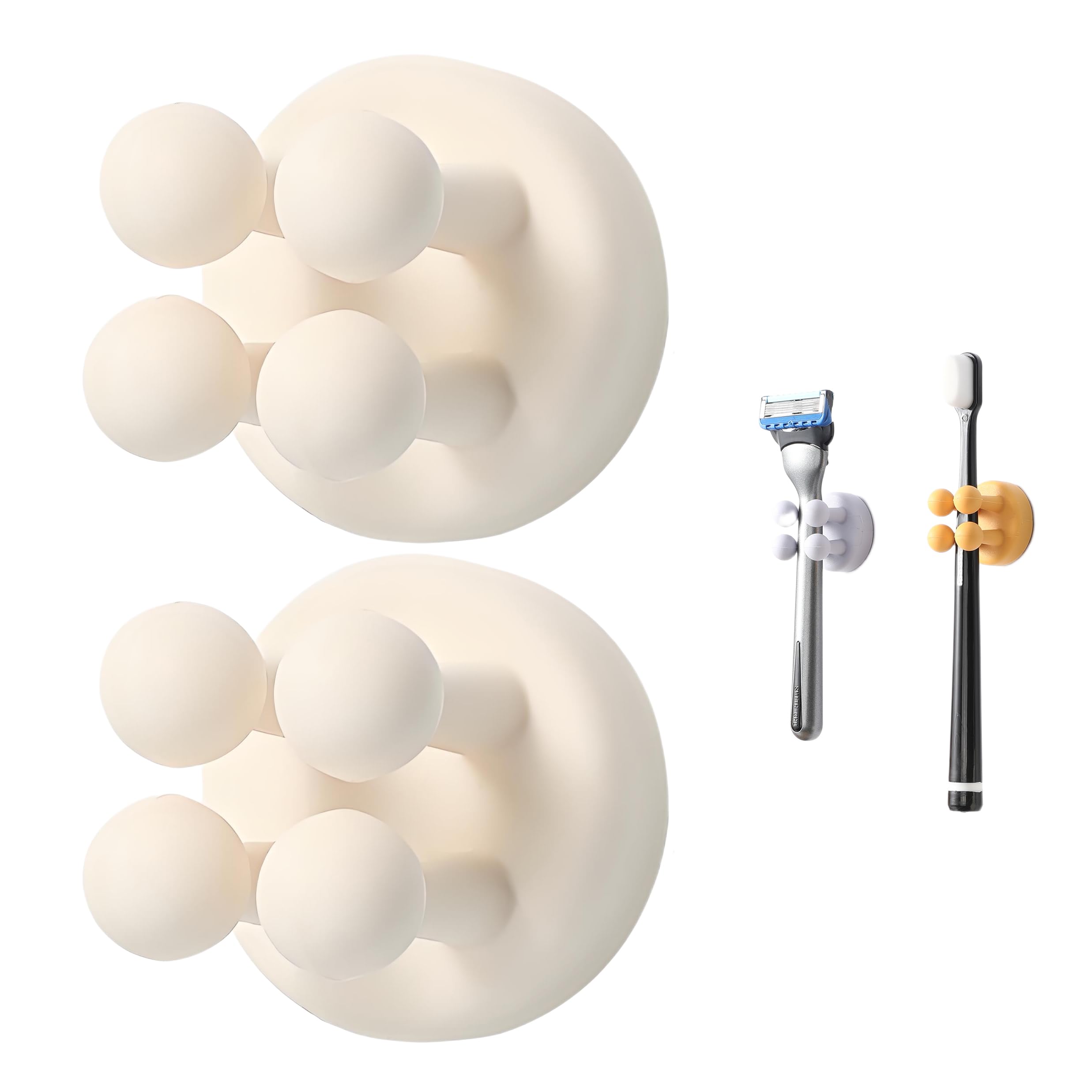 Silicone Toothbrush Holders for Bathrooms on Wall - 2 Pieces, Shower Razor Holde