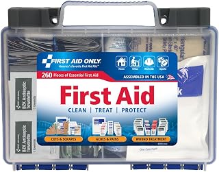 First Aid Only 260-Piece All-Purpose First Aid Kit for Home, Car & Travel | Treat cuts, scrapes and burns with 260 first aid essentials for home, travel, vehicles and everyday emergencies.