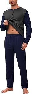 Aseniza Men's Winter Pyjamas Long Sleeve Cotton Simple Elegant Pyjamas Soft
