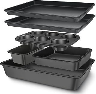 Baking Pans Set, Nonstick Bakeware Sets, Oven Pans for Cooking, AIVIKI 6 Pieces Baking Sheets Set Including Cookie Sheet, Deep Roaster Pan, Square Pan, Loaf Pan, Muffin Pan, Carbon Steel Baking Set