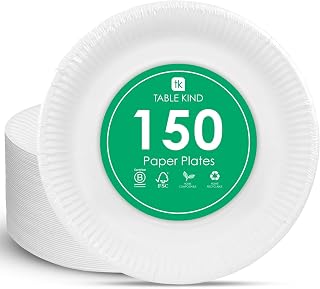 Talking Tables Kind Table 150 x White Paper Plates 22cm - Disposable Round Plates for Birthday, Tea Party, Wedding, Baby Shower, Picnic & Reception
