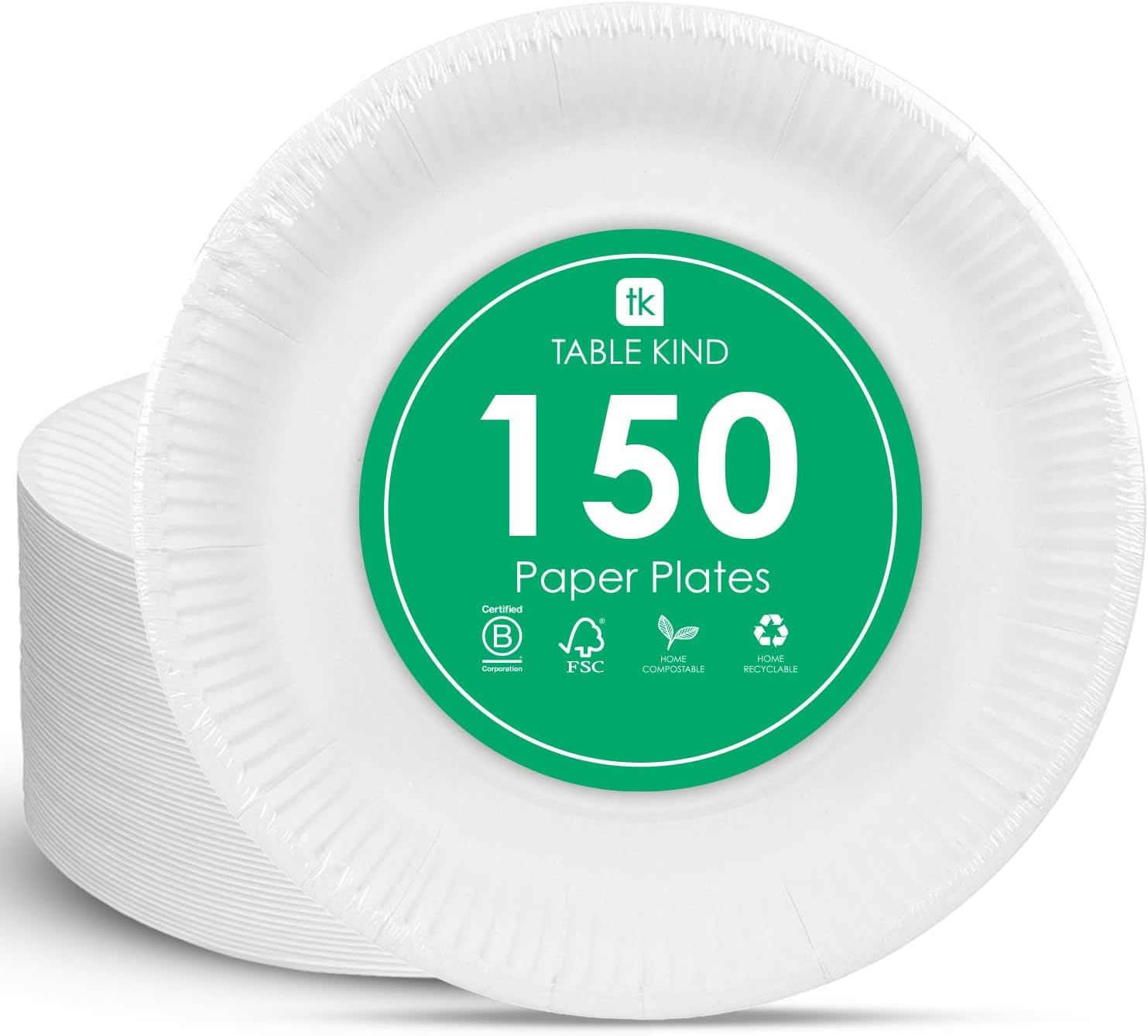 Talking Tables Kind Table 150 x White Paper Plates 22cm - Disposable Round Plate