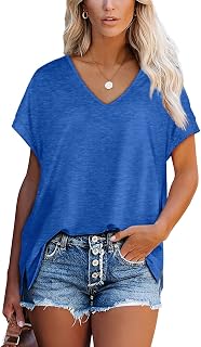 Aokosor T Shirts for Women V Neck Summer Tops Ladies Extended Shoulder Tshirt