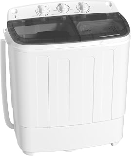 Greenvelly Portable Washing Machine, 25lbs Twin Tub Washer and Spinner Combo, Semi‑Automatic 14.3lbs Wash & 11lbs Spin Mini Compact Laundry Machine for Dorms, Apartments, RVs, Camping (White & Grey)
