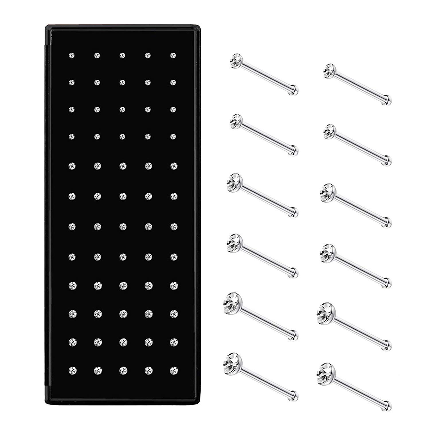 MOTTDAM 60pcs Steel Nose Studs Rings Piercing Pin Body Jewelry 22G 1.5mm 2mm 2.5