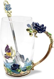 Enamels Butterfly Flower Tea Cup Sets, Glass Coffee Mugs