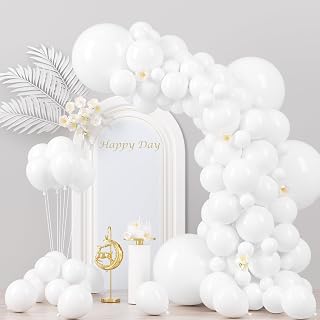 Voircoloria 130pcs White Party Balloons Garland Arch Kit, 18 12 10 5 Inch | for Birthday Baby Shower Graduation Wedding Anniversary Party Decorations