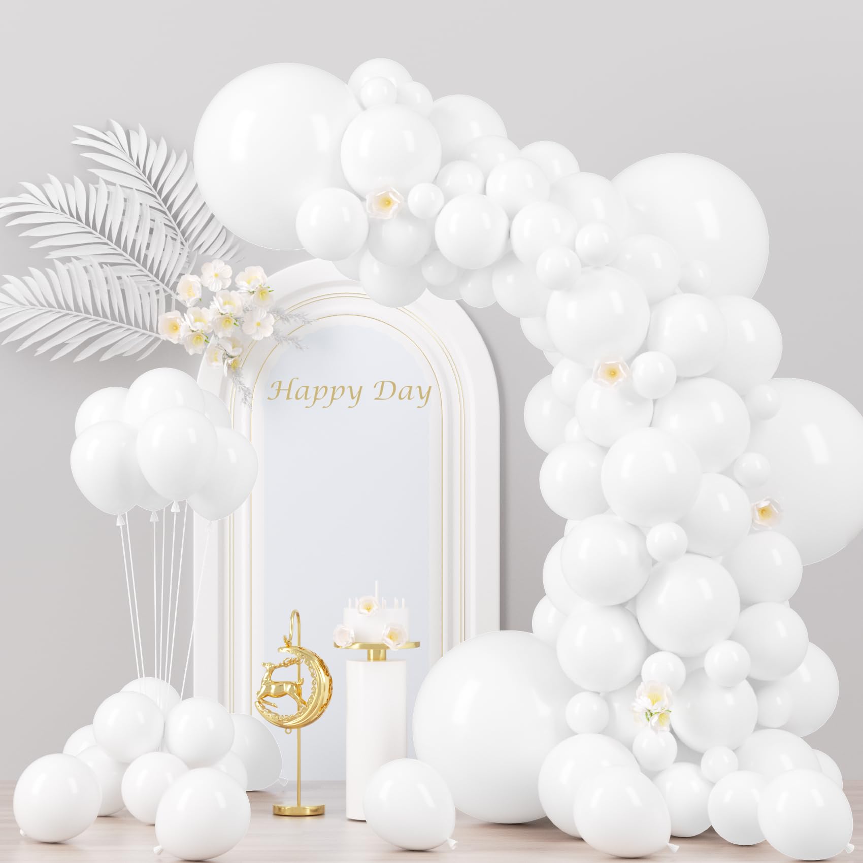 Voircoloria 130pcs White Party Balloons Garland Arch Kit, 18 12 10 5 Inch | for 