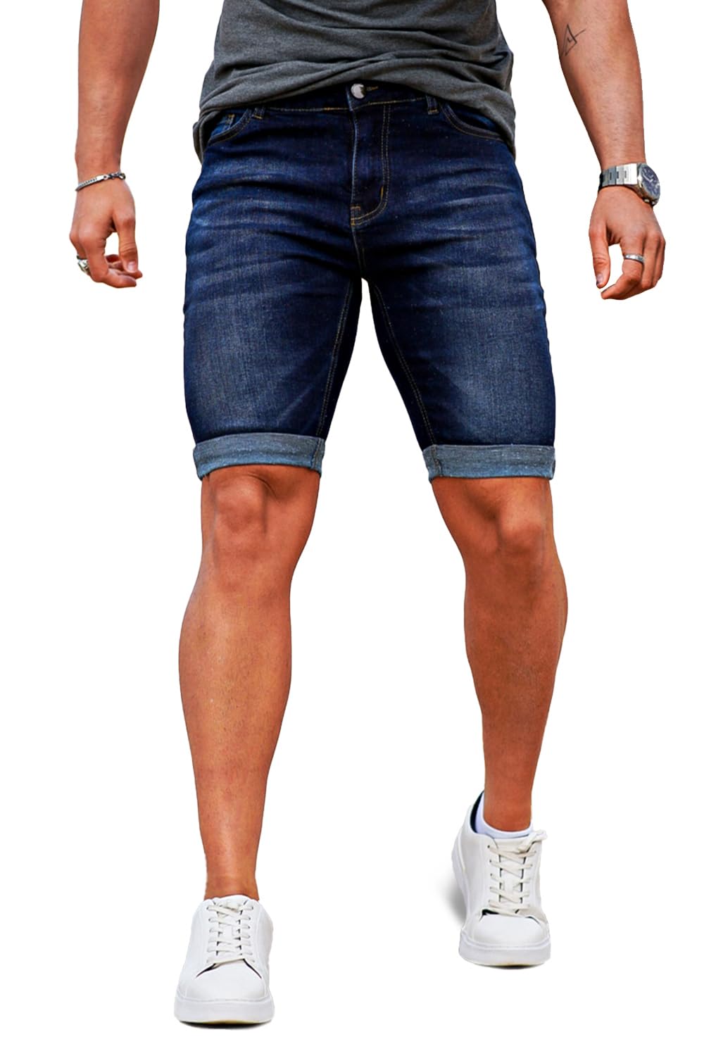 GINGTTO Men's Slim Elastic Jeans Shorts