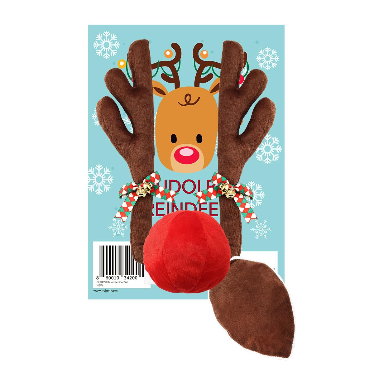 NUJOVI Premium Reindeer Antlers for Cars - Car Christmas Decorations Antlers wit