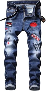 AITITIA Men's Straight Fit Ripped Jeans