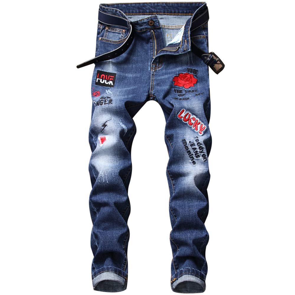 AITITIA Men's Straight Fit Ripped Jeans
