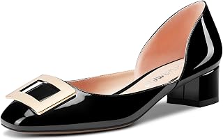 Castamere Women's Chunky Wide Low Kitten Heel Square Toe Knot Bow Pumps Slip-on Classic Cute Office Party 3.5 CM Heels Shoes