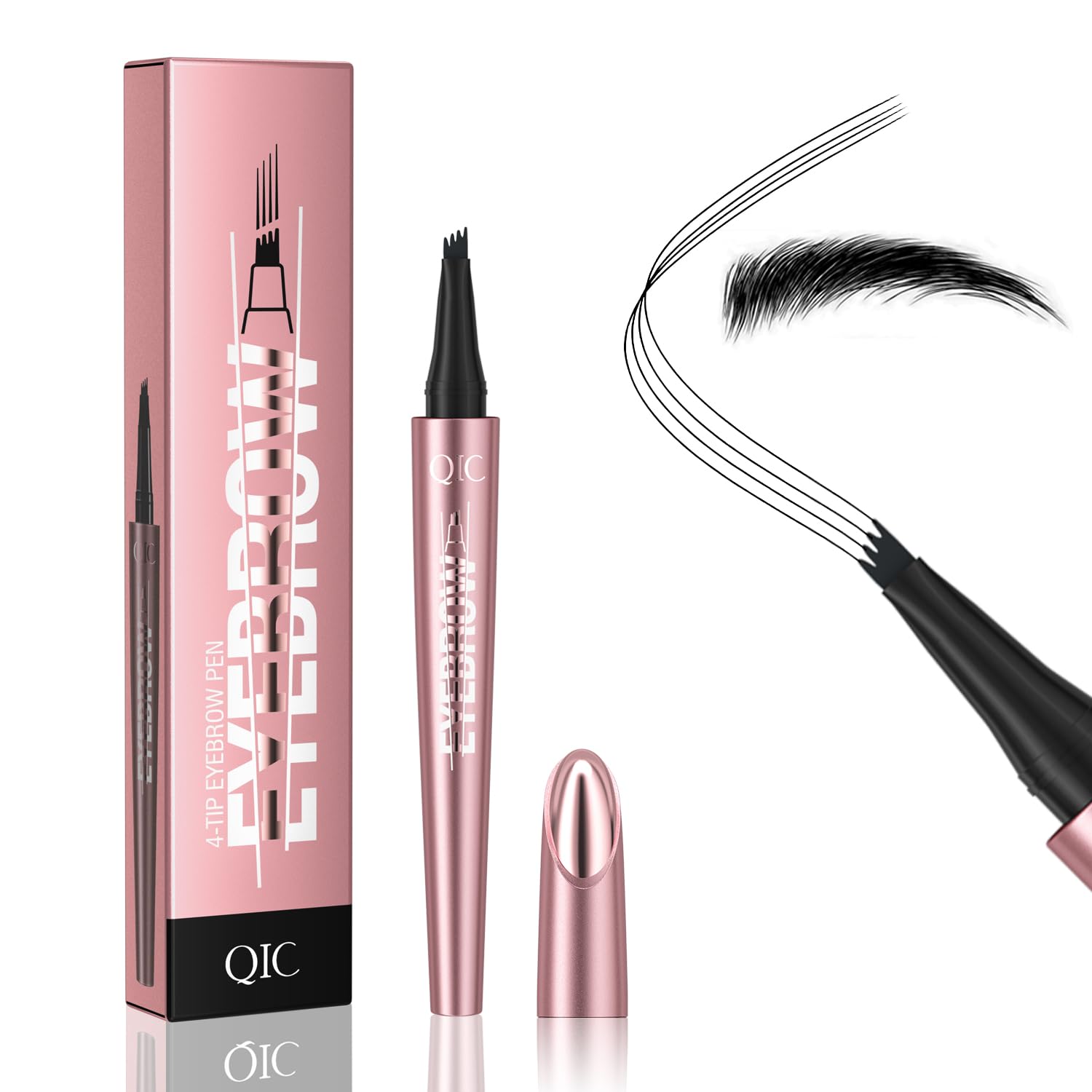 QIC eyebrow pencil,4 Tip microblading eyebrow pen, 4 Fork waterproof brow pencil