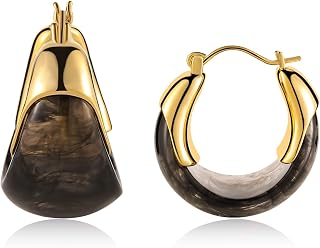 14k Gold Plated Amber Resin Hoop Earrings for Women Trendy, Hypoallergenic Chunky Gold Earrings Jewelry Gifts for Sensitive Earlobes