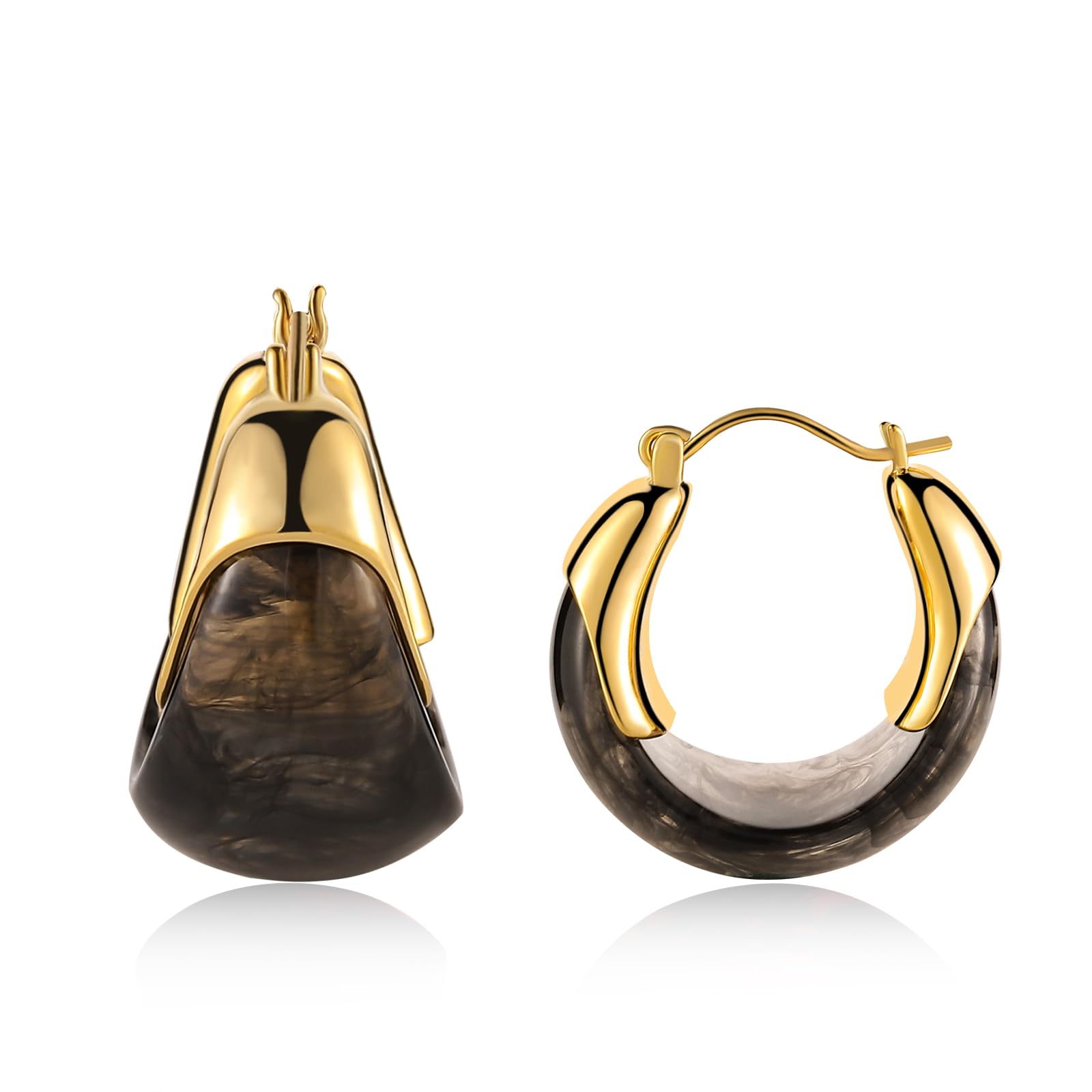 14k Gold Plated Amber Resin Hoop Earrings for Women Trendy, Hypoallergenic Chunk