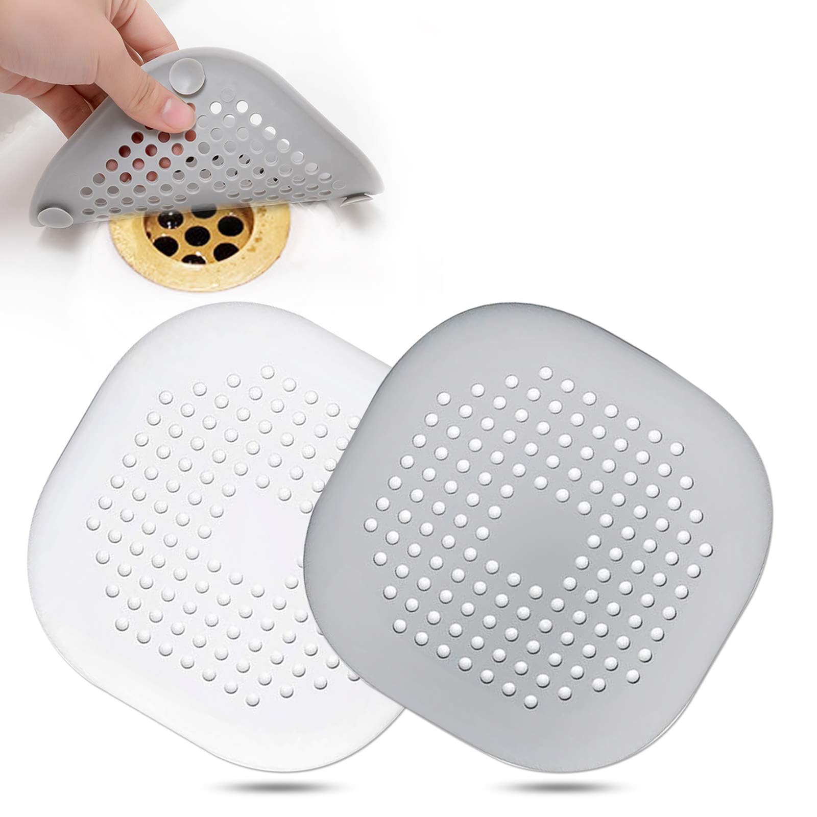 Hair Drain Catcher,Square Drain Cover for Shower Silicone Hair Stopper with Suct