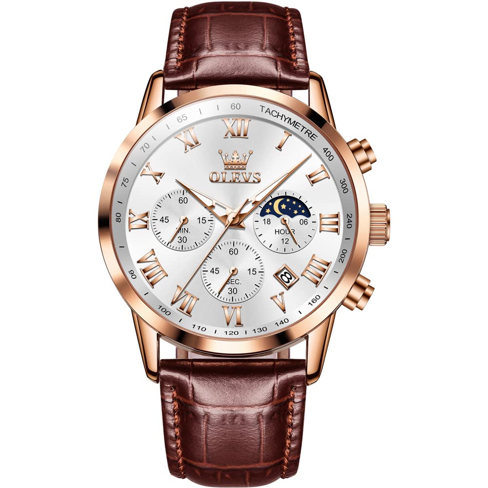 OLEVS Wrist Watches for Men Leather Strap Quartz Classic Casual Business Two Ton