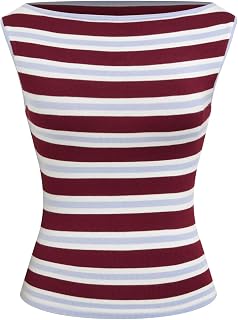 CIDER Boat Neck Tops for Women Sleeveless Ruched Crop Tank Tops Slim Fit Trendy Summer Outfits Casual Tee Shirt